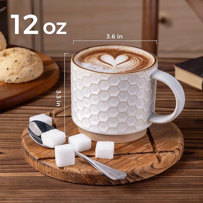 GBhome 12 OZ Stackable Coffee Mugs Set of 4, Ceramic Coffee Cups Set | 4 - Image 3