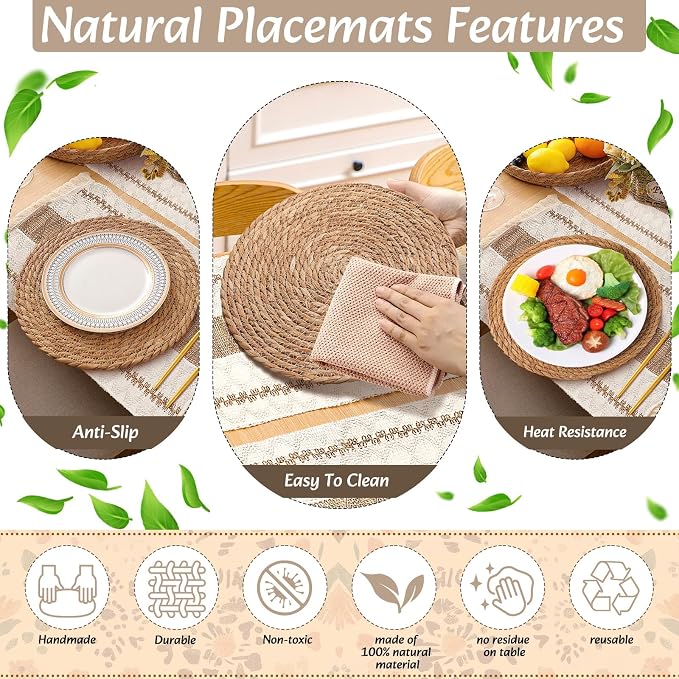 Boho Placemats 4/6/8 Set of Round Woven Placemat Macrame Style Bicolor - Image 5