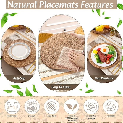 Boho Placemats 4/6/8 Set of Round Woven Placemat Macrame Style Bicolor - Image 5