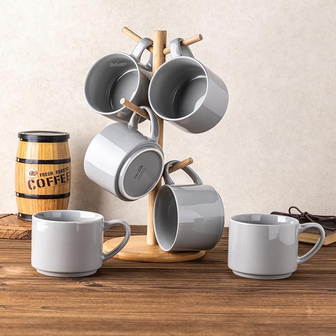 GBhome 14 OZ Coffee Mugs Set of 6, Stackable Gray Coffee Cups Set | Modern - Image 7