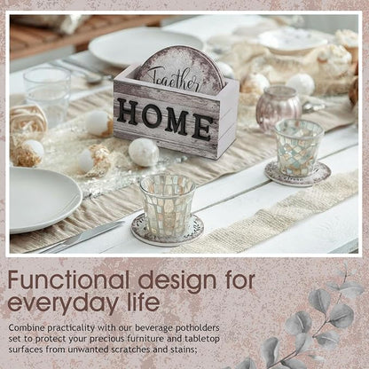 Queekay Coasters Set of 6 House Warming Gifts New Home Wooden Farmhouse Drink - Image 5
