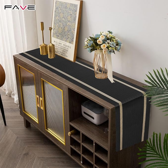 FAVE 4 Pack Woven Vinyl Table Runners, 120x12 Inch Black - Image 3