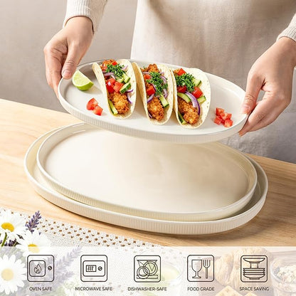 theterra Ceramic Serving Platter, 15.6"/14.4"/12.2" Oval Serving Dishes for Entertaining, Oven Safe, Microwave Safe, Serving Plates Set of 3 for Wedding, Party, Turkey, Beige