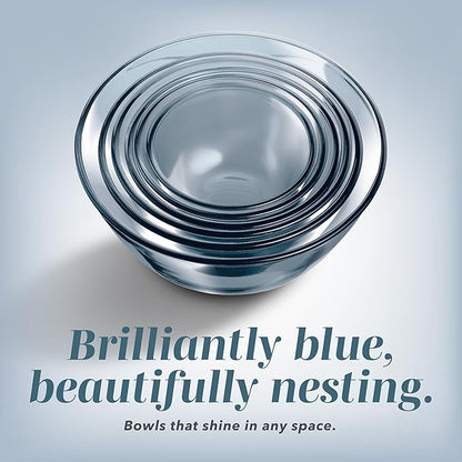 COOK WITH COLOR 12 Pc Glass Mixing Bowl Set with Lids – Borosilicate Glass Nesting Bowls for Cooking, Baking and Meal Prep, Colored Blue