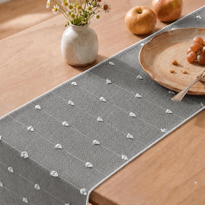 Artoid Mode Grey Farbic Rustic Cotton Woven Table Runner, Farmhouse Retro - Image 7