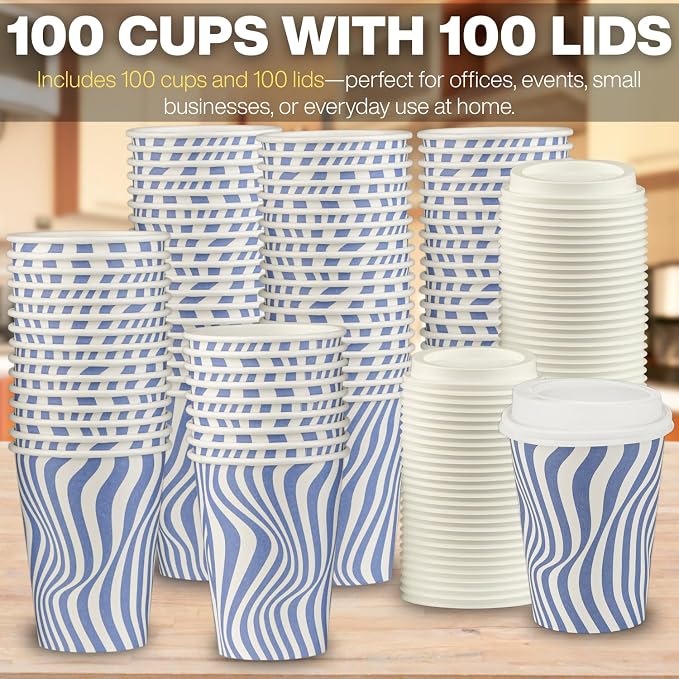 Disposable Coffee Cups with Lids, To Go Paper Hot Cups, Cocoa - Image 5
