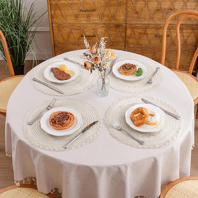 SHACOS Round Placemats Set of 4 Boho Braided Border Table Place Mats - Image 9