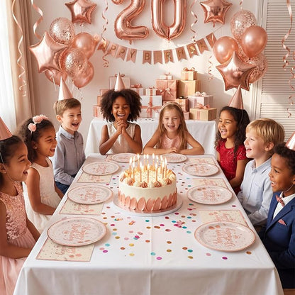 NatNarr 50 Pcs Happy Birthday Plates and Napkins Set, 7 Inch Pin Rose Gold - Image 7