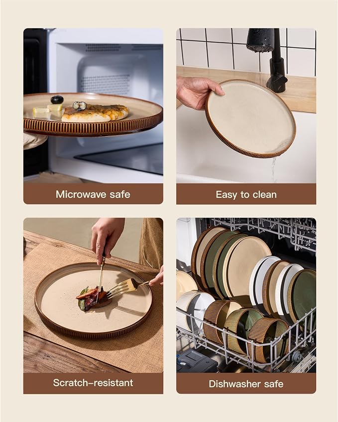 Dinnerware Set for 6, Ceramic Ribbed Plates, Dishes | 18-Piece Stoneware Dinner - Image 6