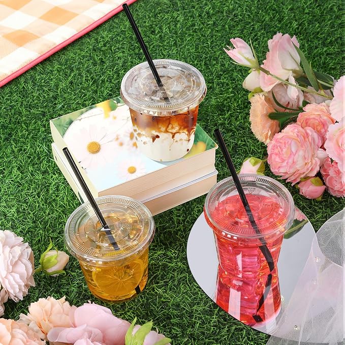 tchrules 100 Set 12oz Clear Round Bottom Plastic Cups - Image 4