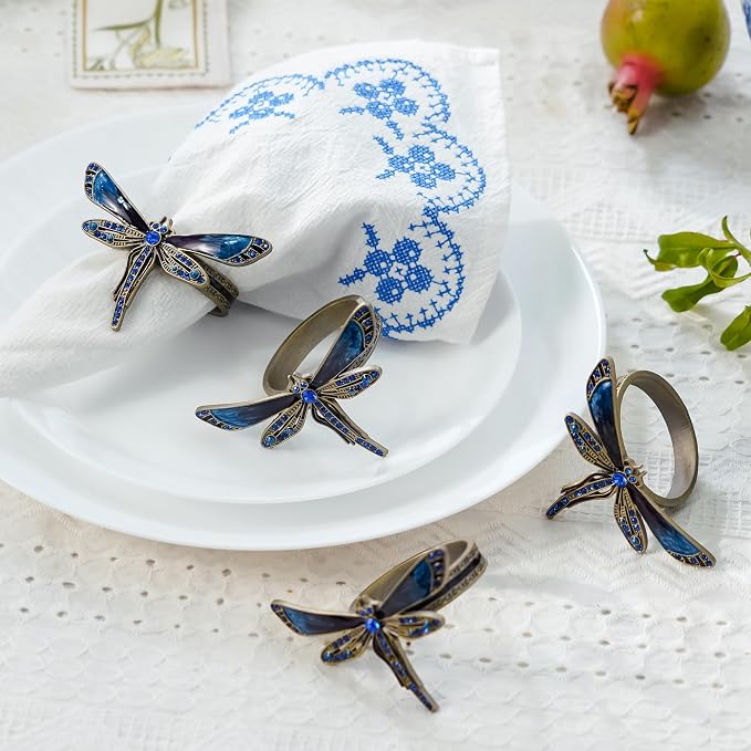 Dragonfly Napkin Ring Set of 4, Decorative Table Settings - Image 2