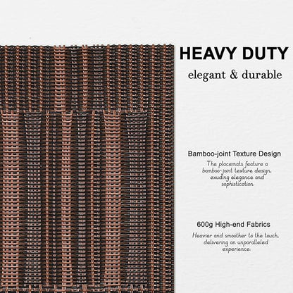 Placemats Set of 8, Vinyl Woven Place Mats Indoor Set of 8 Washable Wipeable PVC Table Mats Heat-Resistant Non Slip Plastic Placemat for Kitchen Dining Outdoor Table (Black Brown, Set of 8)