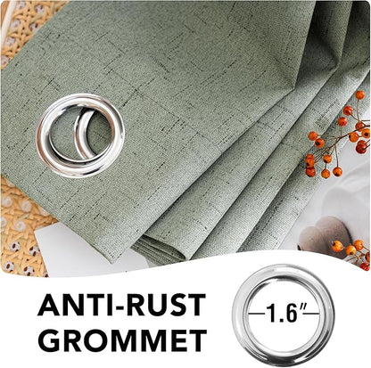 H.VERSAILTEX 100% Blackout Curtains for Bedroom Thermal Insulated Linen Textured Curtains Heat and Full Light Blocking Drapes Living Room Curtains 2 Panel Sets, Green Bay, 52x45 Inch