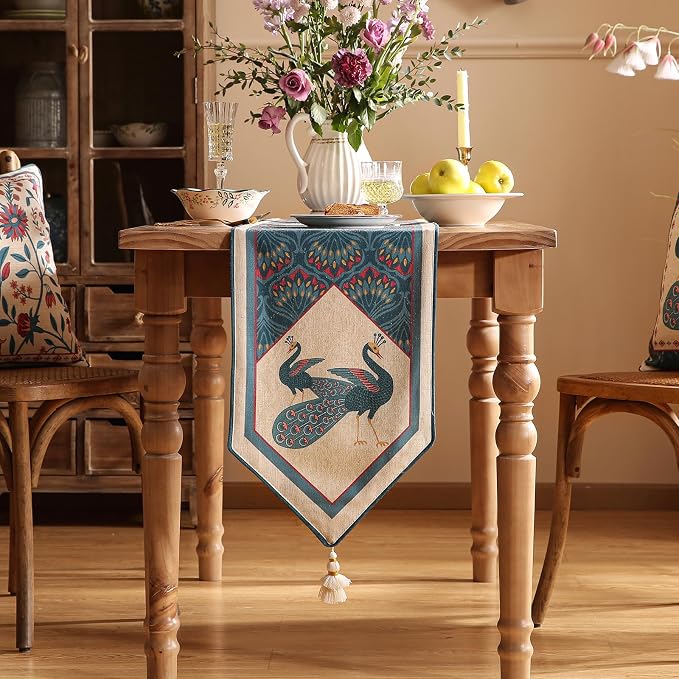 bilingaier Vintage Blue Peacock Small Table Runner - Image 6