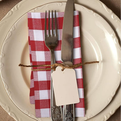 Urban Villa Cotton Dinner Napkins Set of 6, Highly Absorbent 20x20 Inches Premium Cloth Napkins Hotel Quality Reusable & Washable Table Dinner Napkins for Home & Weddings - Red/White, Checks