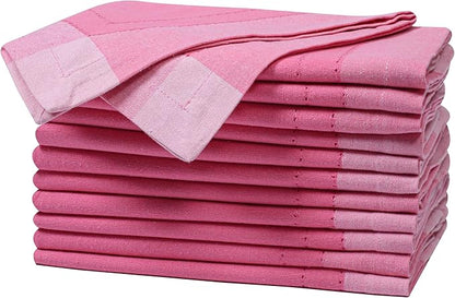 Bedding Craft Cotton Cloth Dinner Napkins Set of 12 – 20x20 Pink Multi Double Hemstitched – Machine Washable Fabric Napkins for Weddings, Parties & Dining Tables