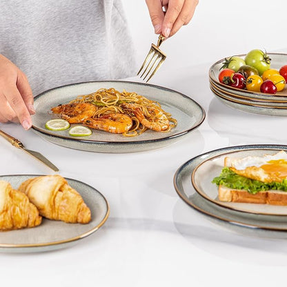 AmorArc Ceramic Plates Set of 6, 8.5 Inch Handmade Reactive Glaze Stoneware Plates set for Dessert, Salad, Appetizer,Dinner, Microwave & Dishwasher Safe, Scratch Resistant