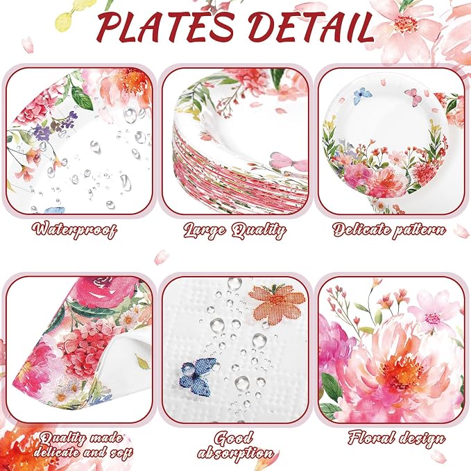 Funnymoom 250 Pcs Floral Party Decoration Wildflower Paper Plates Cups and - Image 2