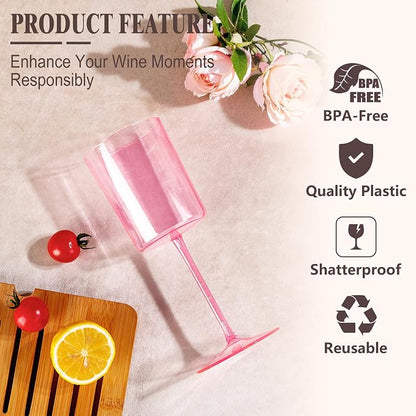 Ciaell 12 Pack Pink Plastic Wine Glasses - Image 8