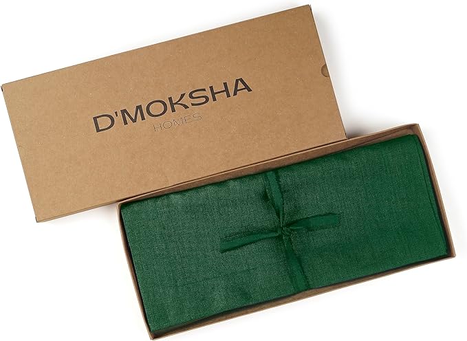 D'Moksha Homes Linen Forest Green Table Runner 120 Inches Long - 100% Pure Linen Dining Table Runner 14 x 120 Inch for St Patricks Day, Easter - Machine Washable