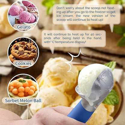 Heated Ice Cream Scoop Rechargeable, Electric Warming Ice Cream Scooper with LED Display, Heats to 158°F for Hard Ice Cream, Easy for Seniors & Kids, IP67 Waterproof (Blue, 2 oz)