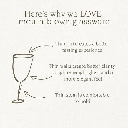 over&back 13oz Traditional Glassware - Set of 4 Classic Stem Drinking Glasses for Parties, Get-togethers, and More - Mouth-Blown - Wine Cups for Kitchen and Dining Room - Clear