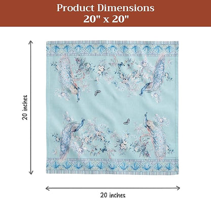 Maison d' Hermine Napkin 100% Combed Cotton Premium Set of 4 Decorative Washable Table Cloth Napkins for Dining, Home, Wedding, Banquet, Peacock Utopia - Pastel Turquoise (20”x20”)