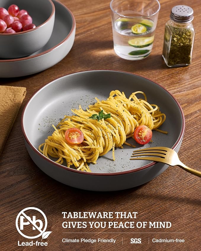 famiware Mercury Pasta Bowls Set of 8, 33 oz Large Salad Bowls, Dark Gray | - Image 3