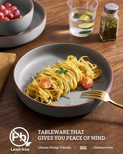 famiware Mercury Pasta Bowls Set of 8, 33 oz Large Salad Bowls, Dark Gray | - Image 3