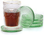 JUXYES 5 Pack Clear Green Crystal Coasters Round Cup Mat, Glass Coasters for Drinks Coffee Tea Wine, Decorative Wine Bottle Coaster, Crystal Drink Coasters for Restaurant bar Kitchen Dining Table