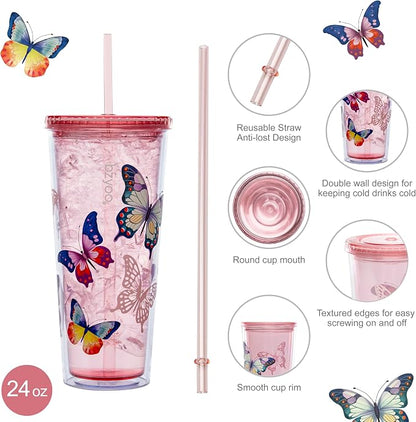 bzyoo 24oz Plastic Tumbler Cup, Lid & Straw, Iced Coffee, dishwasher safe - Image 3