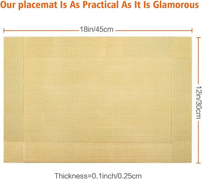 Placemats Set of 8,Washable,Heat and Stain Resistant Indoor/Outdoor Place mats,Vinyl Woven Non Slip Table Mats for Restaurant Table Protection,PVC Placemats(Gold,8PCS)