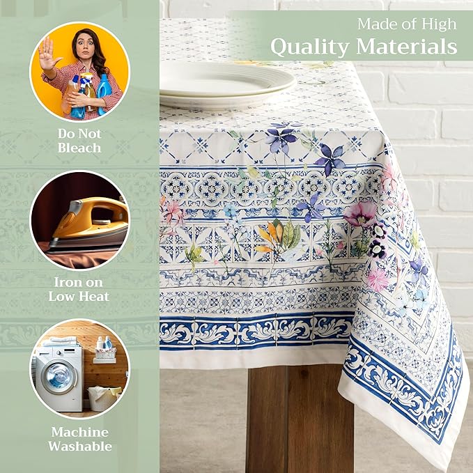 Maison d' Hermine Table Cloth Rectangle Table 100% Cotton 60 x 90 Inches Tablecloth Reusable Decorative for Dining Room Farmhouse Home Valentines Day Decorations Spring Summer - Faience