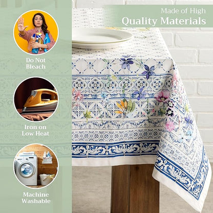 Maison d' Hermine Table Cloth Rectangle Table 100% Cotton 60 x 90 Inches Tablecloth Reusable Decorative for Dining Room Farmhouse Home Valentines Day Decorations Spring Summer - Faience