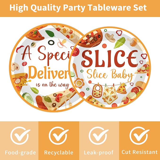 96 Pcs Special Delivery Pizza Baby Shower Decorations, Tableware Set | Includes - Image 3