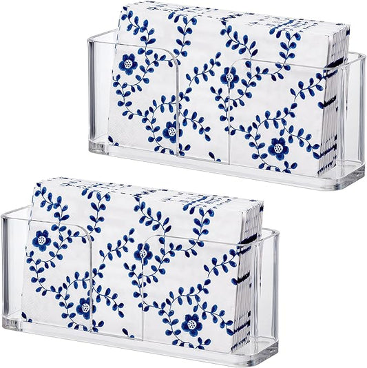 Amazing Abby Acrylic Guest Towel Napkin Holder (8.5"x4.5") (2-Pack), Plastic Napkin Dispenser with Non-Slip Pads, Clear Napkin Stand, Great for Kitchen Counter, Dining Table, Bathroom Vanity, and More