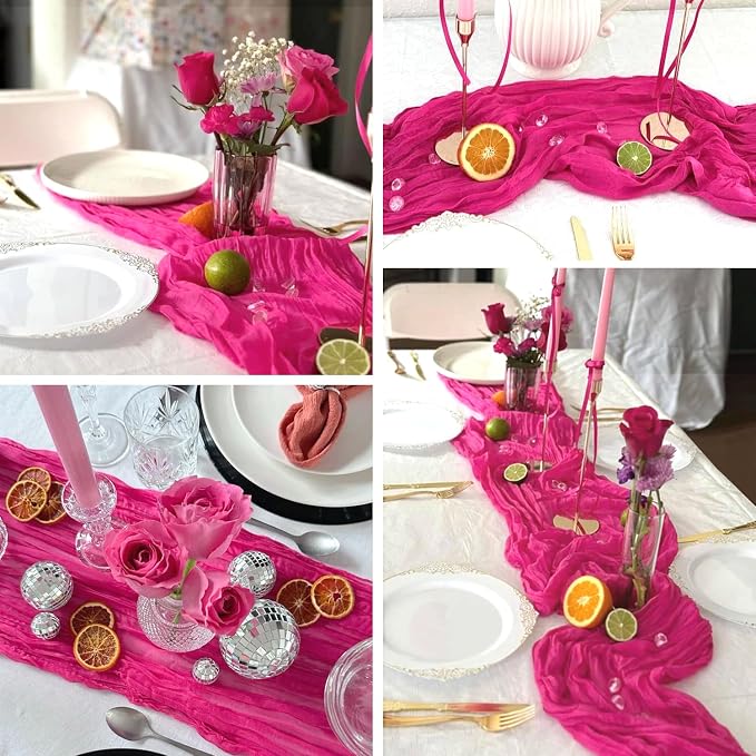 6 Pack Hot Pink Cheesecloth Table Runner Summer Sheer Fuschia Cheese Cloth - Image 4