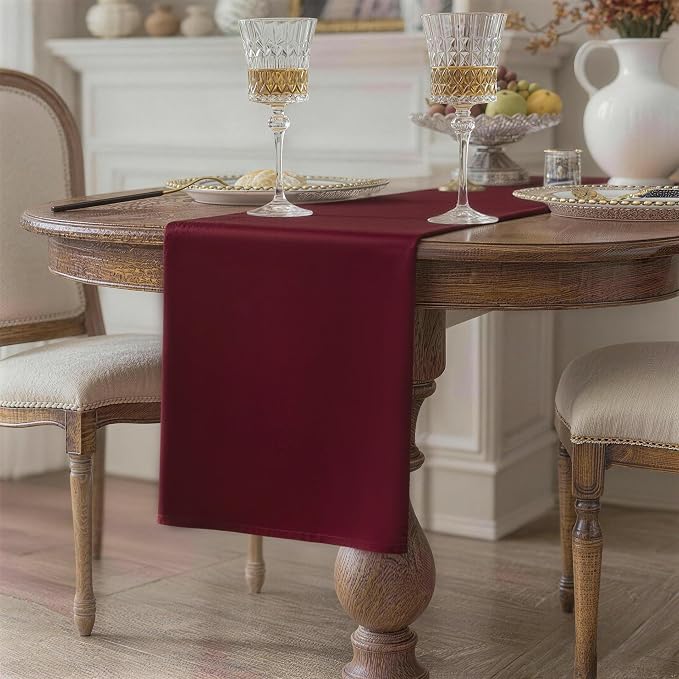 Burgundy Table Runner, Waterproof Washable Runners 90 Inches Long | Reusable - Image 2