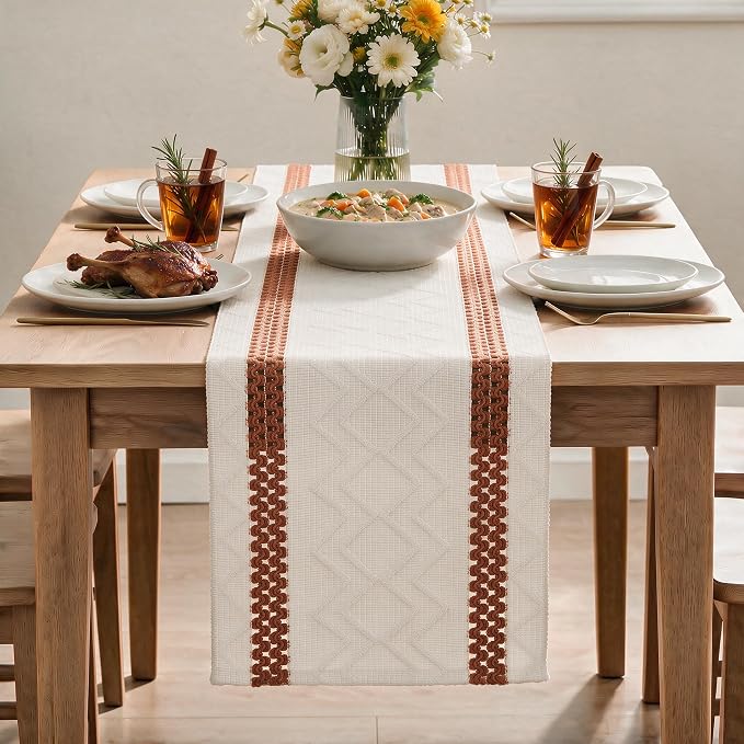 Artoid Mode Caramel Stripe Woven Rustic Table Runner 12x72 Inch | Holiday - Image 2