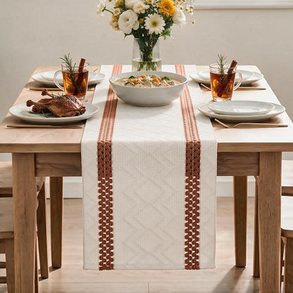 Artoid Mode Caramel Stripe Woven Rustic Table Runner 12x72 Inch | Holiday - Image 2