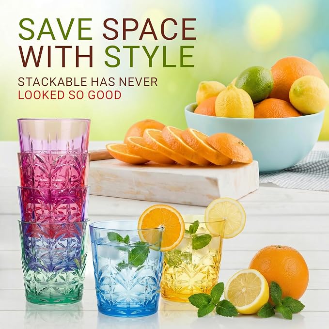 Bravario Royal Plastic Drinking Glasses, 13 oz Set of 6, Plastic Cups Reusable - Image 3