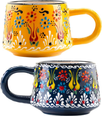 BCS 6 Oz Cappuccino Cups Set of 2, Hand-Painted Ceramic Coffee & Tea Mugs | by BCS