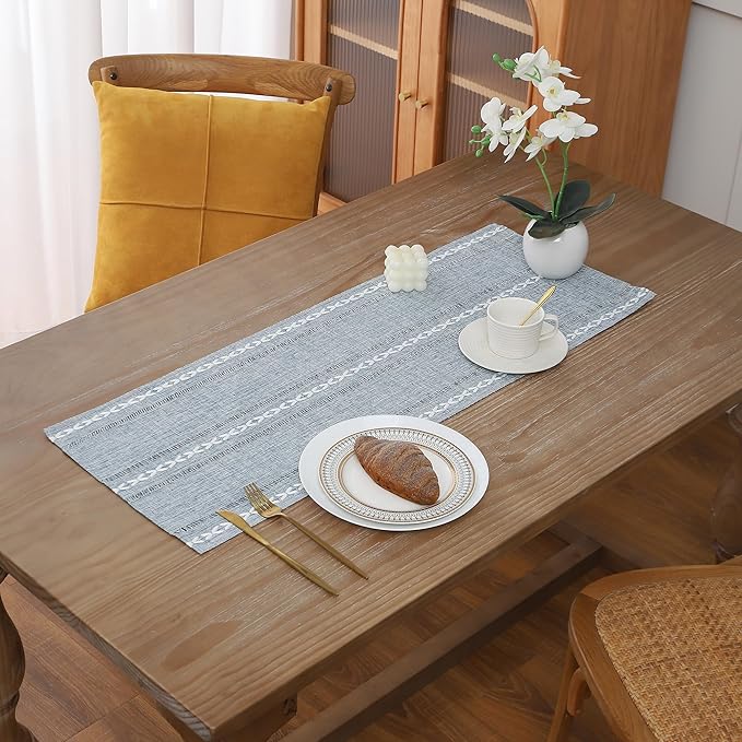 Gernaice 2PCS Boho Table Runner, Rustic Cotton Linen Farmhouse Table Runners by Gernaice