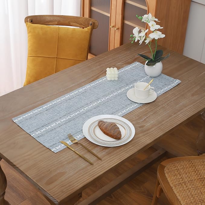 Gernaice Boho Table Runner, Rustic Cotton Linen Farmhouse Table Runners by Gernaice