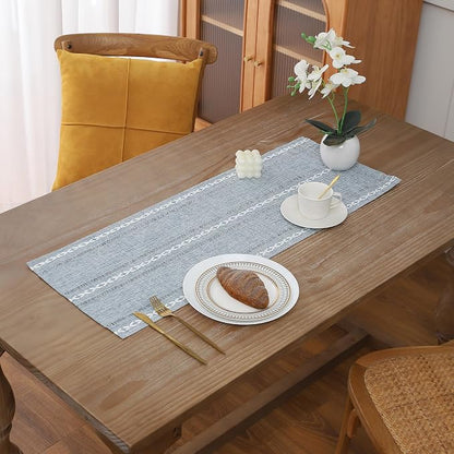 Gernaice Boho Table Runner, Rustic Cotton Linen Farmhouse Table Runners by Gernaice