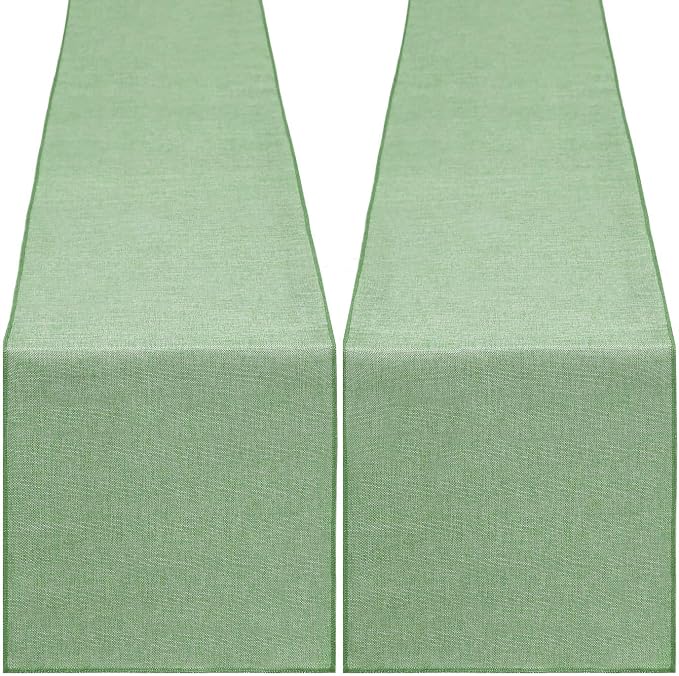Light Green Burlap Table Runner 2 Packs Rustic Farmhouse Fabric 13x108 Inch | by B-COOL