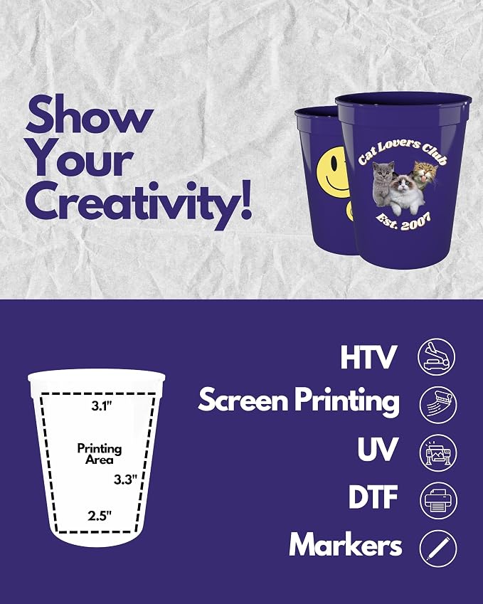 PartyPrints 10 Pack 16 oz Purple Reusable Blank Plastic Cups, Stadium Cups Bulk - Image 3