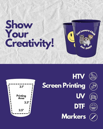 PartyPrints 10 Pack 16 oz Purple Reusable Blank Plastic Cups, Stadium Cups Bulk - Image 3