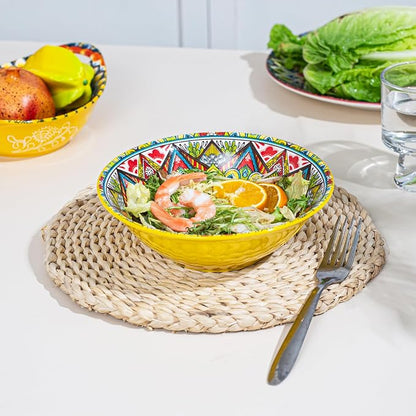 Henten Home Bohemian Ceramic 30 oz Ramen Bowl Set of 6 | Colorful design - Image 7
