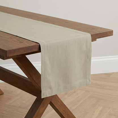 Solino Home 100% Pure Linen Dining Table Runner Khaki, Fete 14 x 90 in Long | by SolinoHome